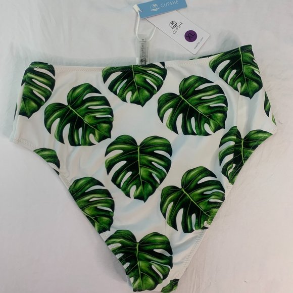 High Waisted Bikini Tropical Monstera Leaf Print Swimsuit Bottom Size XL - Picture 9 of 10
